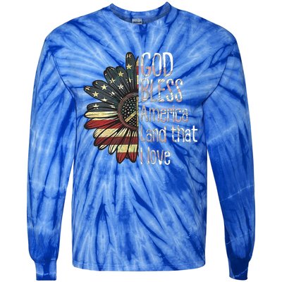 God Bless America Land That I Love Usa Flag Flower Patriotic Gift Tie-Dye Long Sleeve Shirt