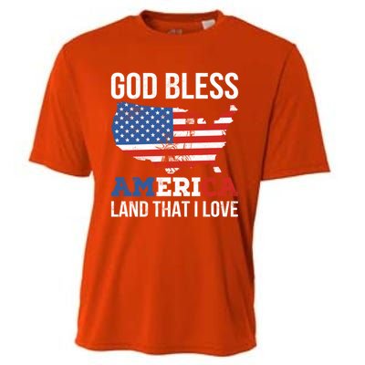 God Bless America Land That I Love American Flag Meaningful Gift Cooling Performance Crew T-Shirt