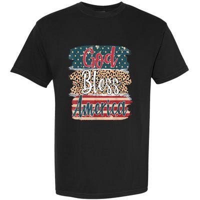 God Bless America Brush Stroke Leopard America Flag 4th July Garment-Dyed Heavyweight T-Shirt