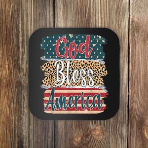 God Bless America Brush Stroke Leopard America Flag 4th July Coaster