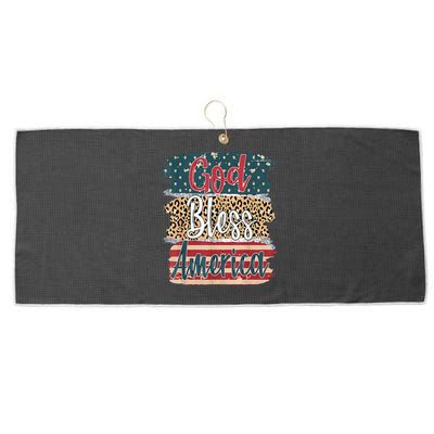 God Bless America Brush Stroke Leopard America Flag 4th July Large Microfiber Waffle Golf Towel