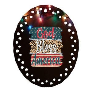 God Bless America Brush Stroke Leopard America Flag 4th July Ceramic Oval Ornament