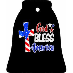 God Bless America Christian USA Flag Patriotic 4th Of July Ceramic Bell Ornament