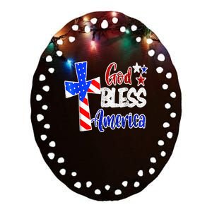 God Bless America Christian USA Flag Patriotic 4th Of July Ceramic Oval Ornament