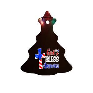 God Bless America Christian USA Flag Patriotic 4th Of July Ceramic Tree Ornament