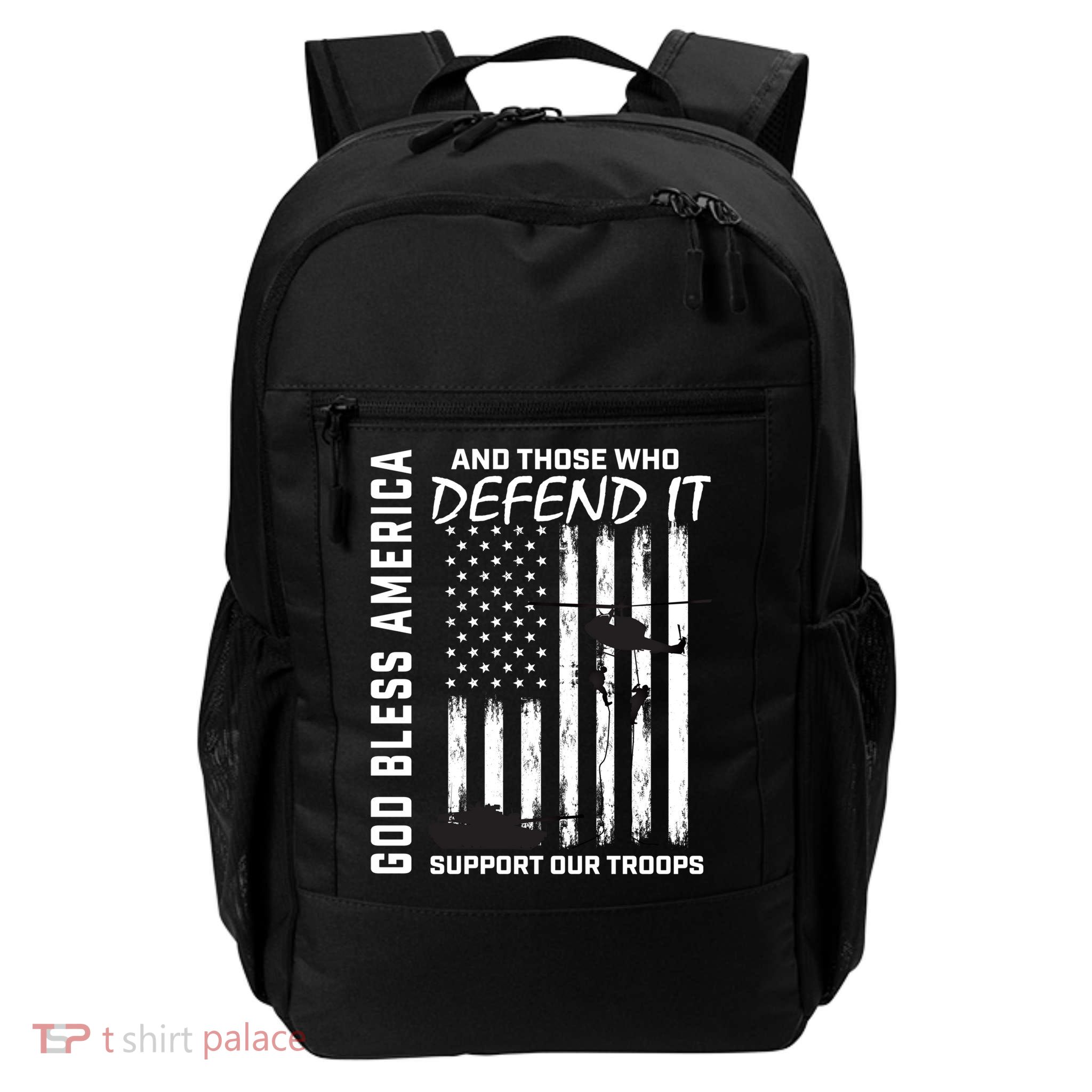 God Bless America Support Our Troops Veterans American Flag Meaningful Gift Backpack