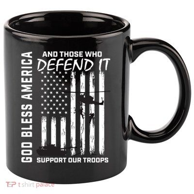 God Bless America Support Our Troops Veterans American Flag Meaningful Gift 11oz C Handle Ceramic Mug
