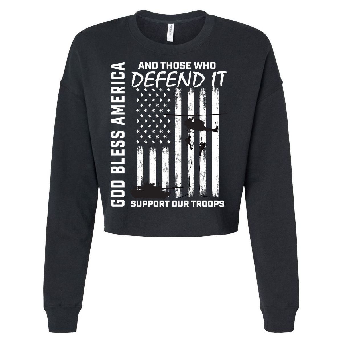 God Bless America Support Our Troops Veterans American Flag Meaningful Gift Cropped Pullover Crew