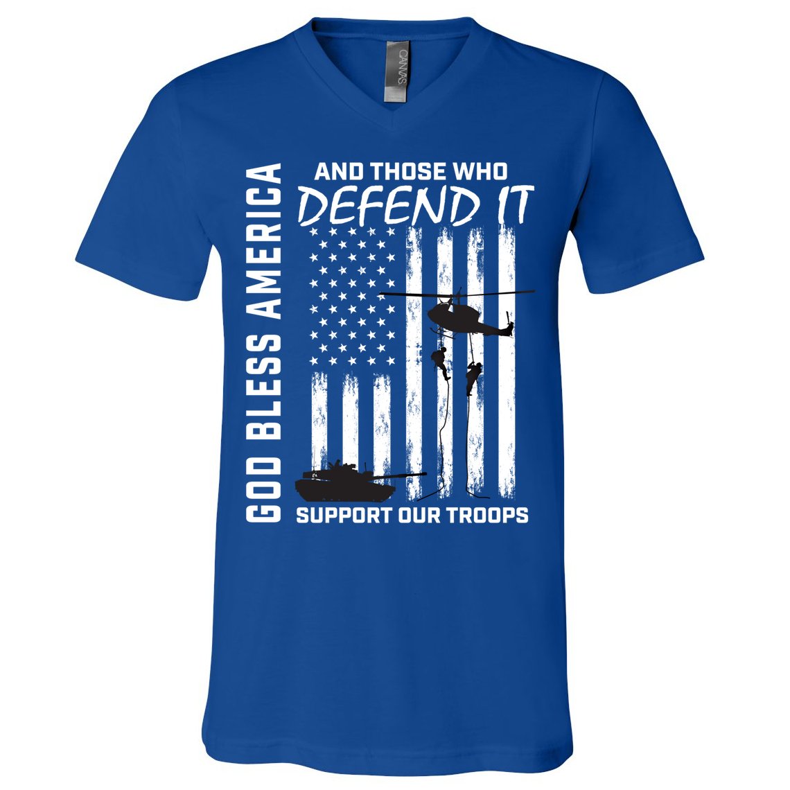 God Bless America Support Our Troops Veterans American Flag Meaningful Gift V-Neck T-Shirt