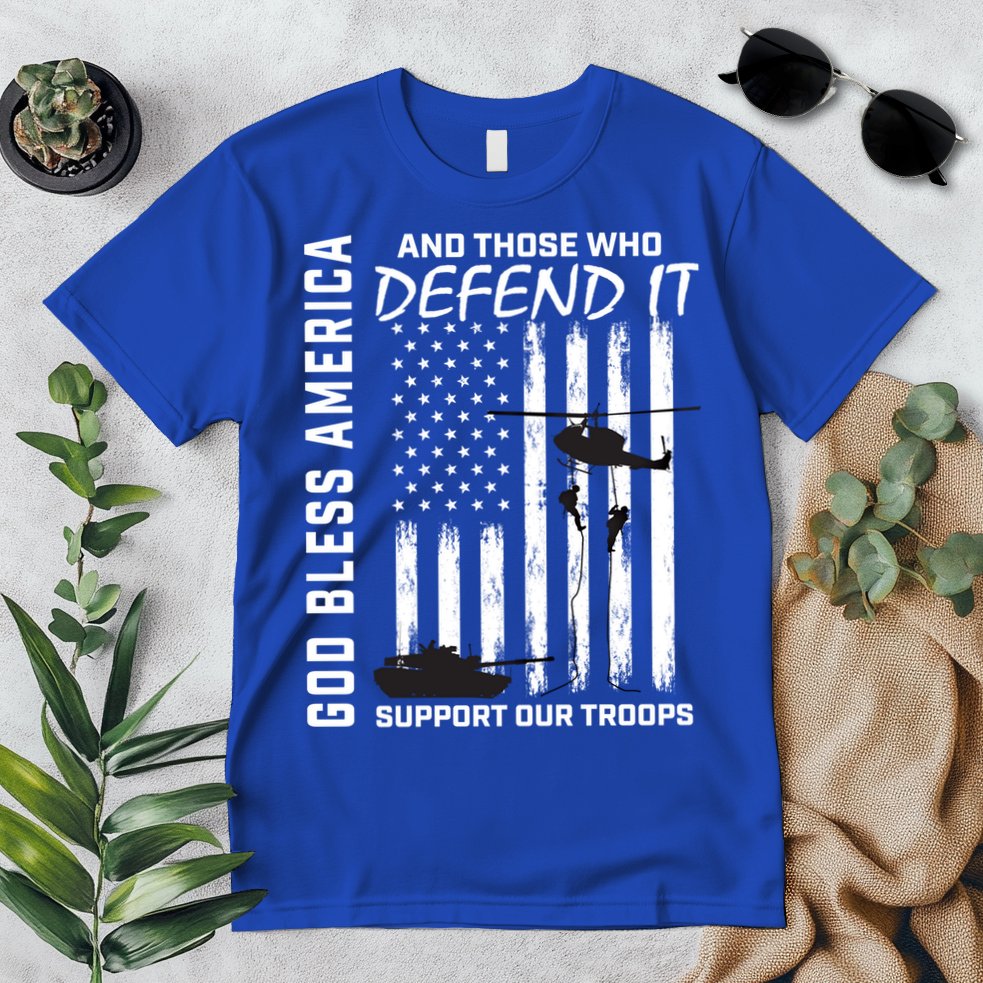 God Bless America Support Our Troops Veterans American Flag Meaningful Gift Premium T-Shirt