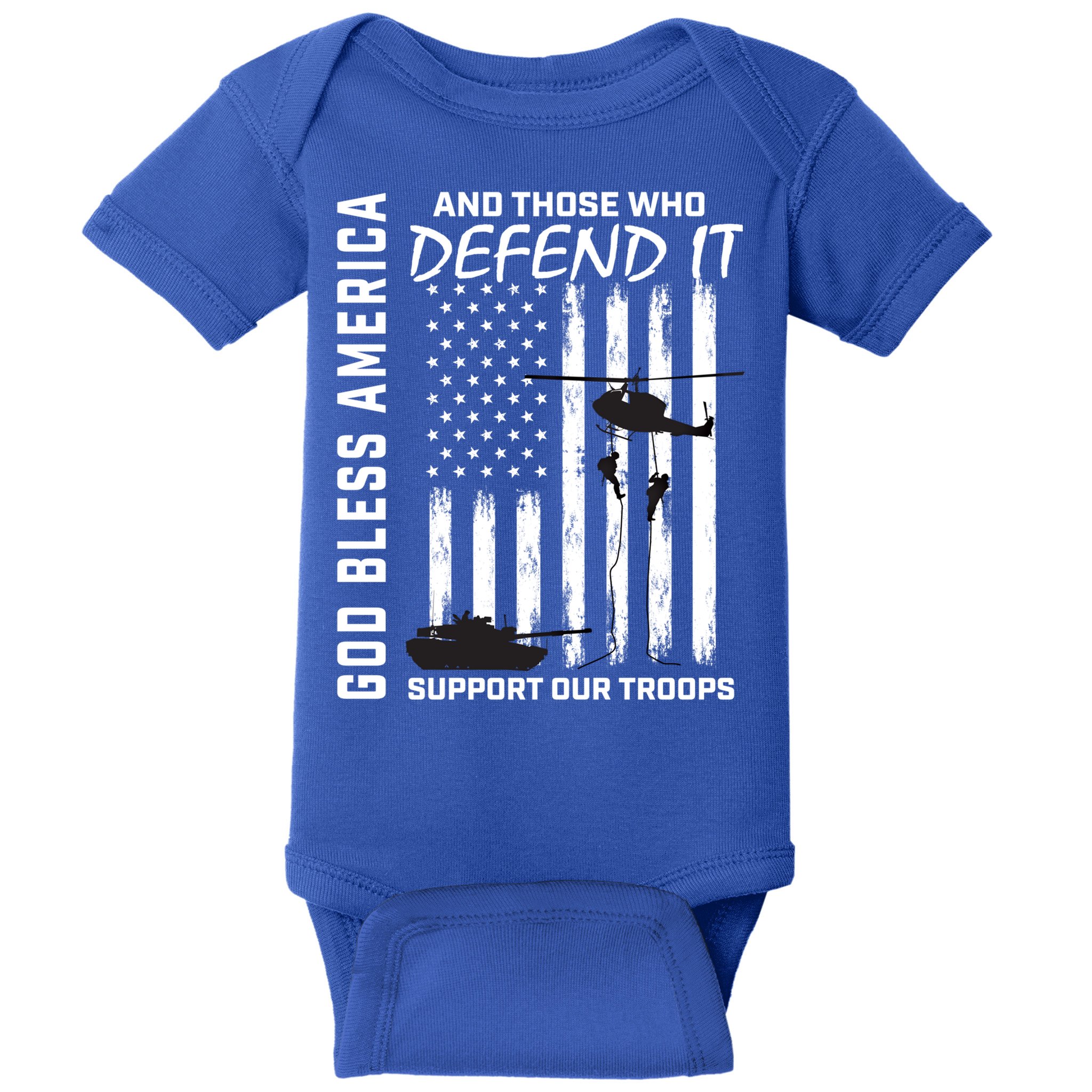 God Bless America Support Our Troops Veterans American Flag Meaningful Gift Baby Bodysuit