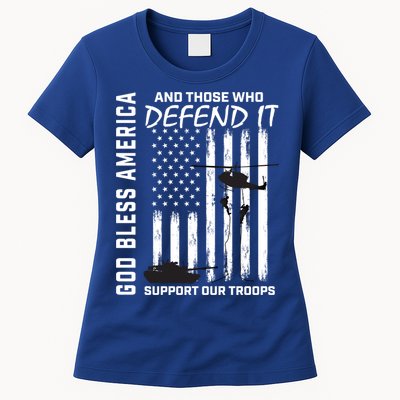 God Bless America Support Our Troops Veterans American Flag Meaningful Gift Womens T-Shirt