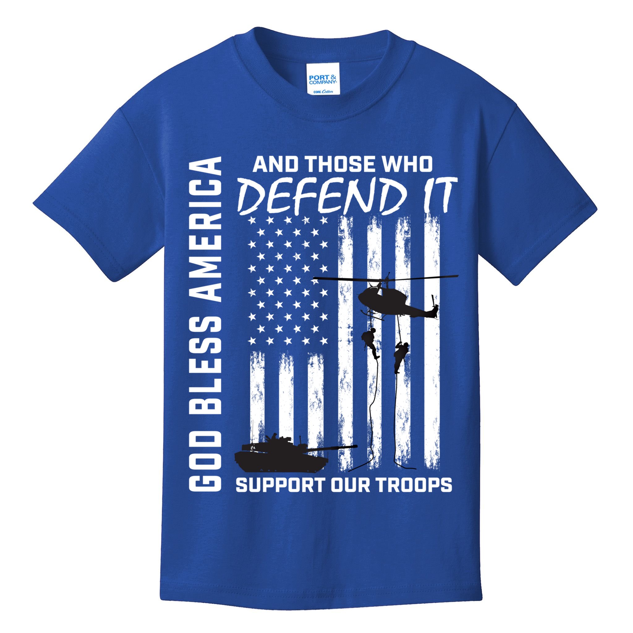 God Bless America Support Our Troops Veterans American Flag Meaningful Gift Kids T-Shirt