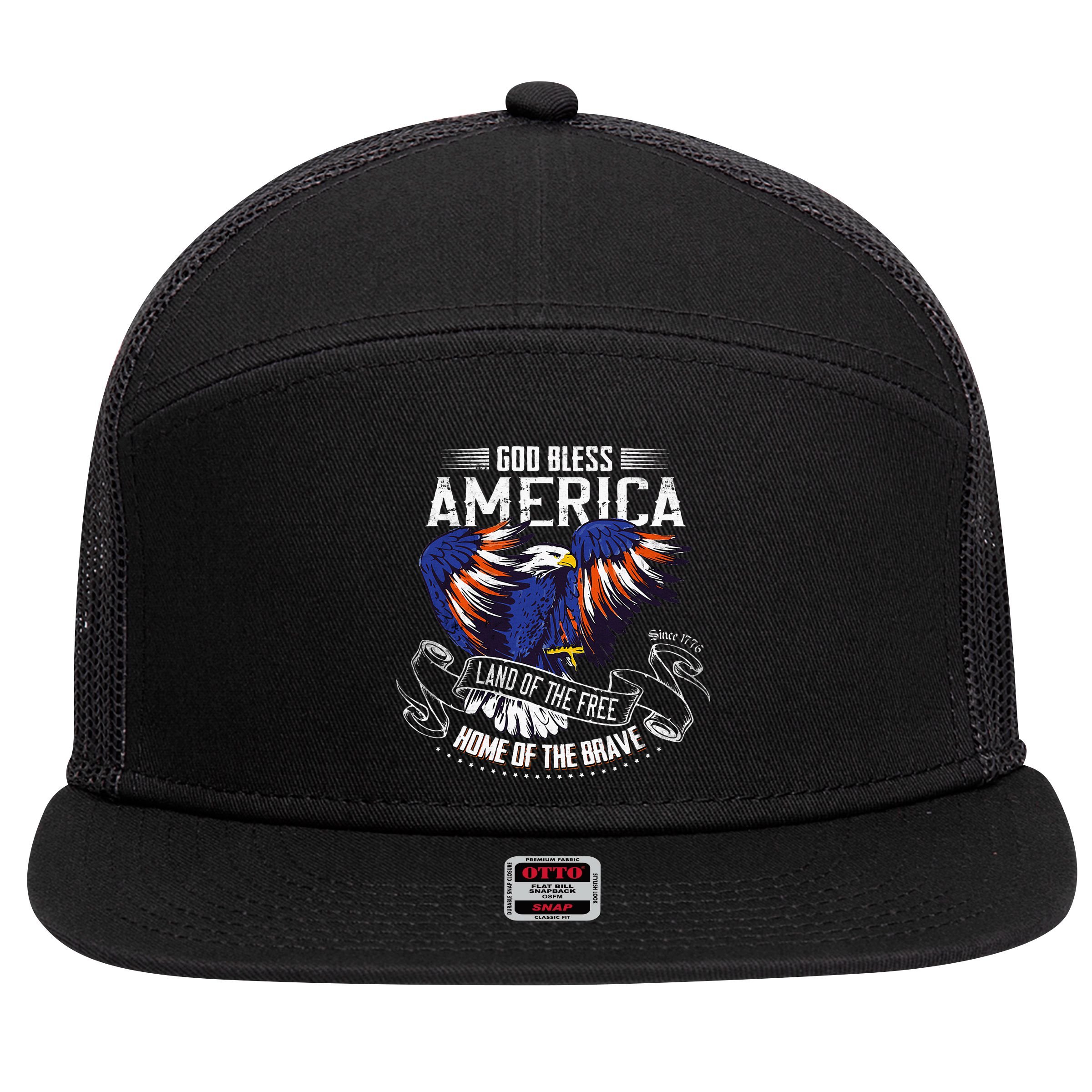 God Bless America Land Of The Free Because Of The Brave 7 Panel Mesh Trucker Snapback Hat