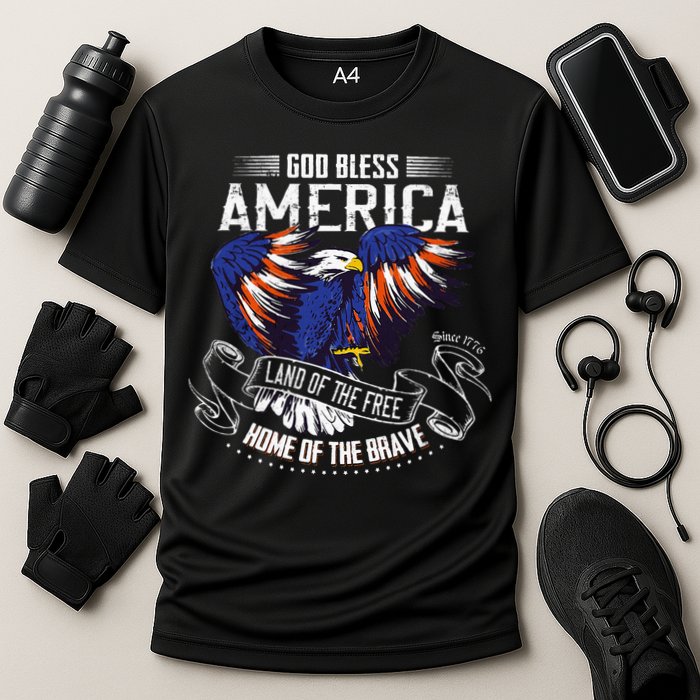 God Bless America Land Of The Free Because Of The Brave Cooling Performance Crew T-Shirt