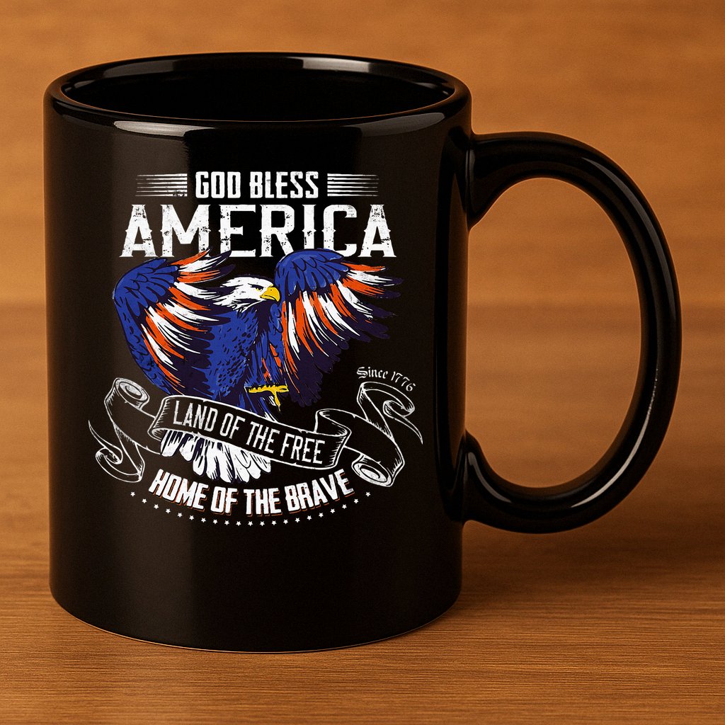 God Bless America Land Of The Free Because Of The Brave 11oz C Handle Ceramic Mug