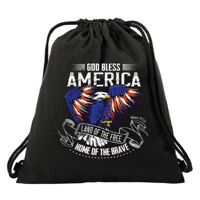 God Bless America Land Of The Free Because Of The Brave Drawstring Bag