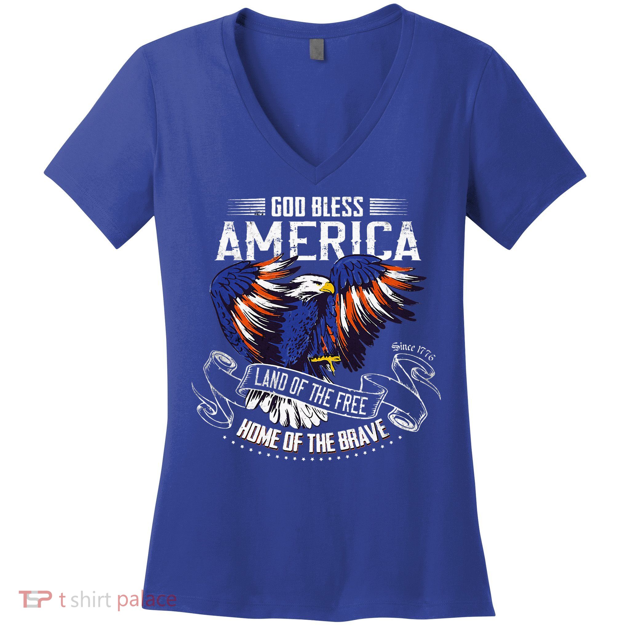 God Bless America Land Of The Free Because Of The Brave Women's V-Neck T-Shirt