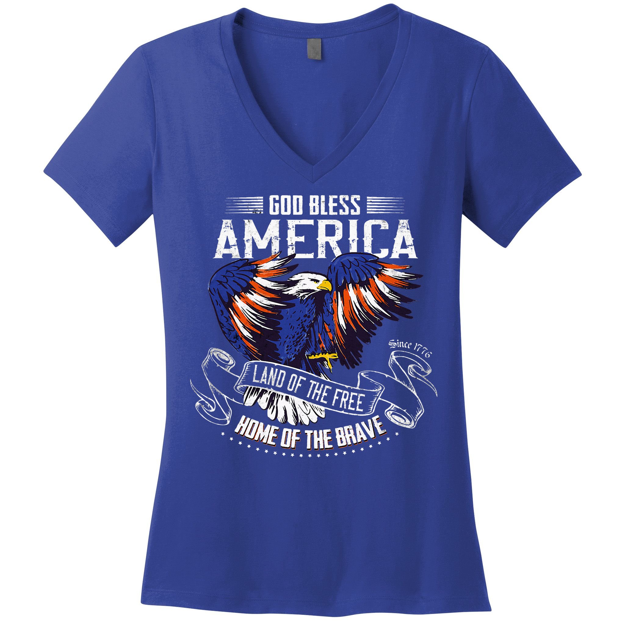 God Bless America Land Of The Free Because Of The Brave Women's V-Neck T-Shirt