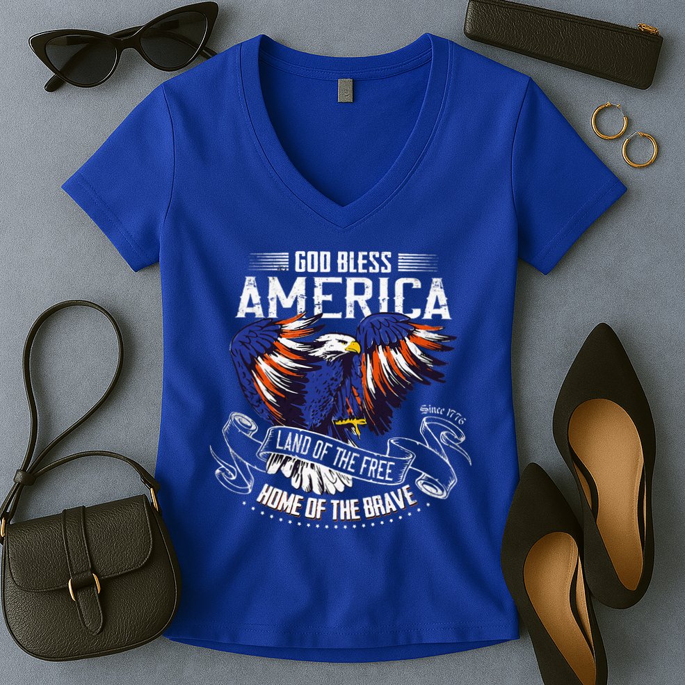 God Bless America Land Of The Free Because Of The Brave Women's V-Neck T-Shirt