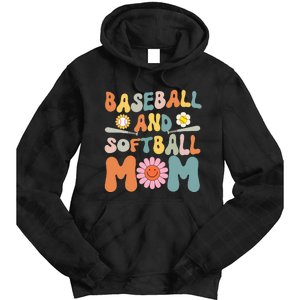 Groovy baseball and softball mom Funny Mother's Day Mom Gift Tie Dye Hoodie