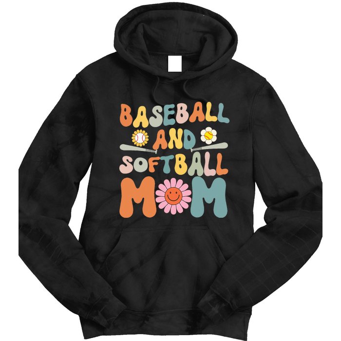 Groovy baseball and softball mom Funny Mother's Day Mom Gift Tie Dye Hoodie