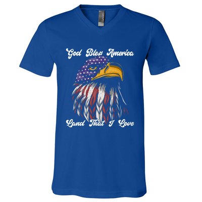 God Bless America Land That I Love Us Flag Funny 4th Of July Gift V-Neck T-Shirt