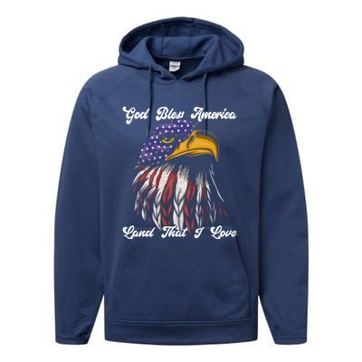 God Bless America Land That I Love Us Flag Funny 4th Of July Gift Performance Fleece Hoodie