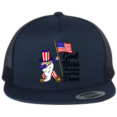 God Bless America Land That I Love Funny America Flag Love Gift Flat Bill Trucker Hat