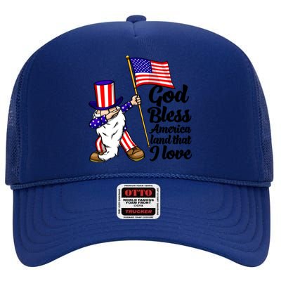 God Bless America Land That I Love Funny America Flag Love Gift High Crown Mesh Back Trucker Hat