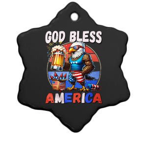 God Bless America Eagle Holding Beer Patriotic Ceramic Star Ornament