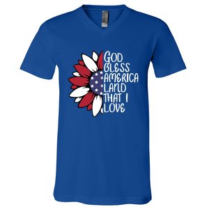 God Bless America Land That I Love Sunflower God Bless Usa Gift V-Neck T-Shirt