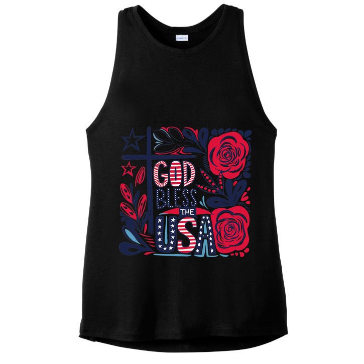 God Bless America Patriotic Usa Flag Christian 4th Of July Ladies PosiCharge Tri-Blend Wicking Tank