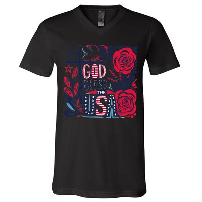 God Bless America Patriotic Usa Flag Christian 4th Of July V-Neck T-Shirt