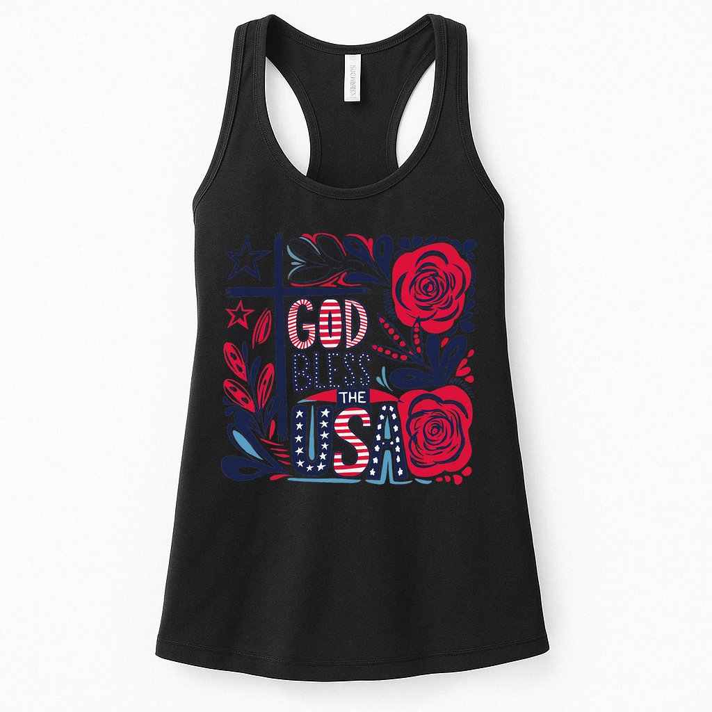 God Bless America Patriotic Usa Flag Christian 4th Of July Womens Tank Top