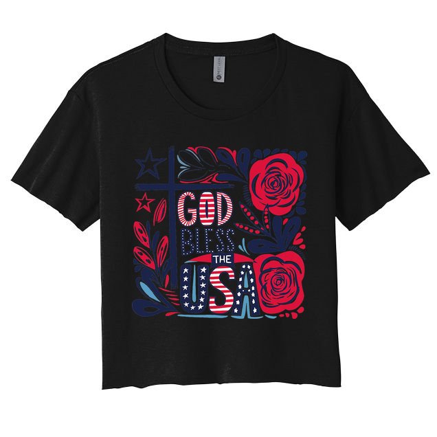 God Bless America Patriotic Usa Flag Christian 4th Of July Crop Top