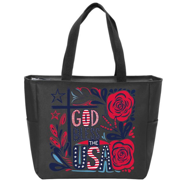 God Bless America Patriotic Usa Flag Christian 4th Of July Zip Tote Bag