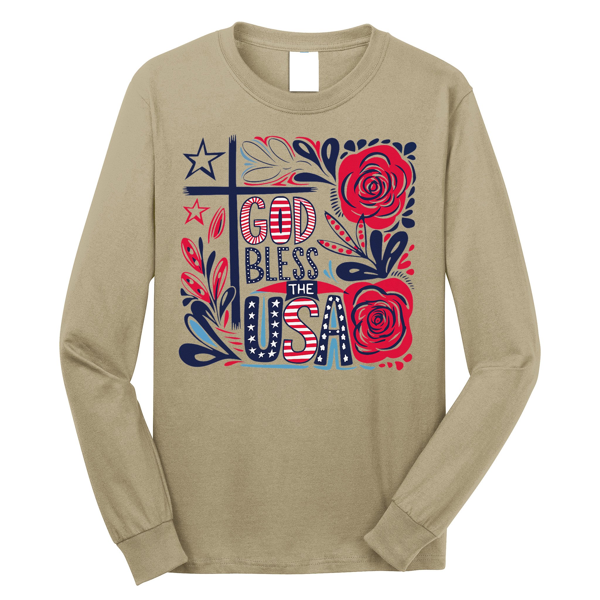 God Bless America Patriotic Usa Flag Christian 4th Of July Long Sleeve Shirt