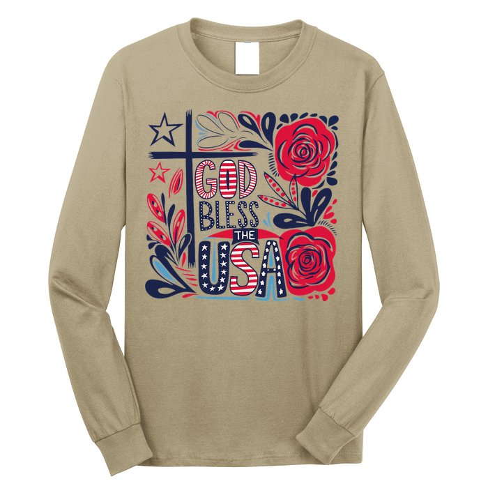 God Bless America Patriotic Usa Flag Christian 4th Of July Long Sleeve Shirt