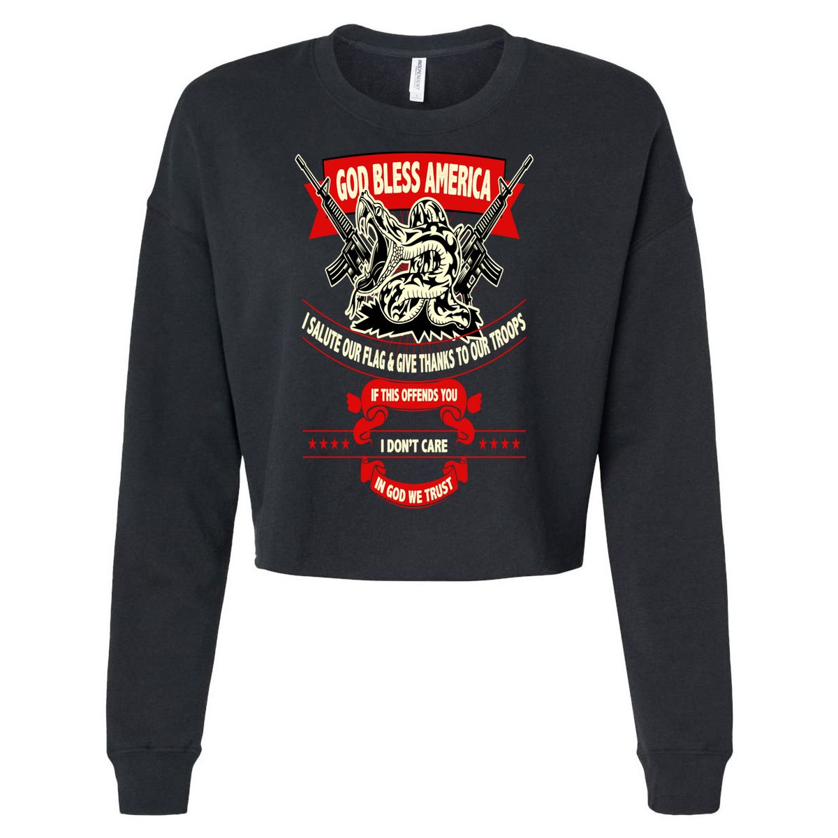 God Bless America Patriotic Gift For Military Moms Veterans Gift Cropped Pullover Crew