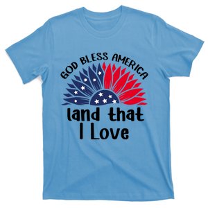 God Bless America Land That I Love Sunflower Us Flag Funny Gift T-Shirt