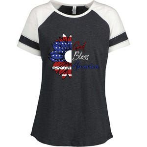 God Bless America American Flag Sunflower Lover Cool Gift Enza Ladies Jersey Colorblock Tee