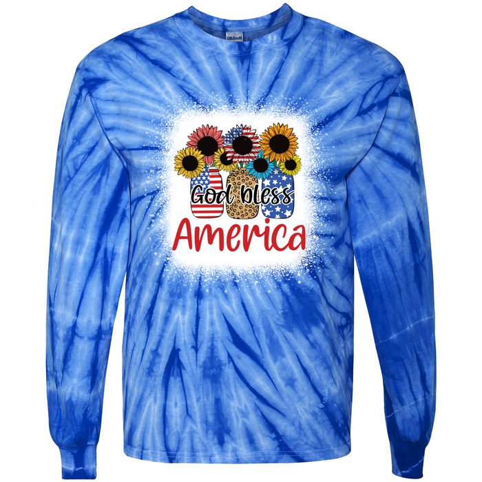 God Bless America Mason Jar 4th Of July Christian Patriotic Gift Tie-Dye Long Sleeve Shirt