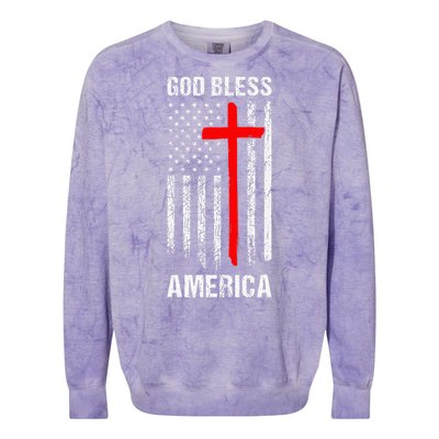 God Bless America Christian Patriot Usa Flag Colorblast Crewneck Sweatshirt