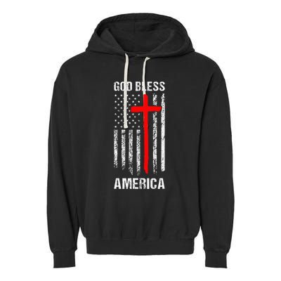 God Bless America Christian Patriot Usa Flag Garment-Dyed Fleece Hoodie