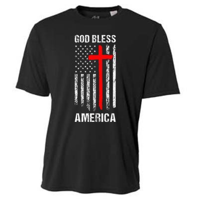 God Bless America Christian Patriot Usa Flag Cooling Performance Crew T-Shirt