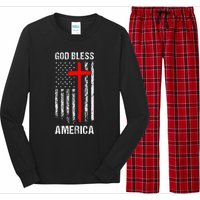 God Bless America Christian Patriot Usa Flag Long Sleeve Pajama Set