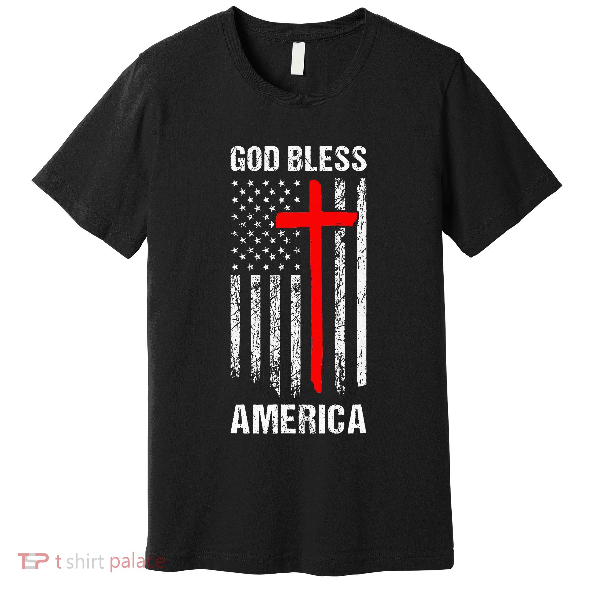 God Bless America Christian Patriot Usa Flag Premium T-Shirt