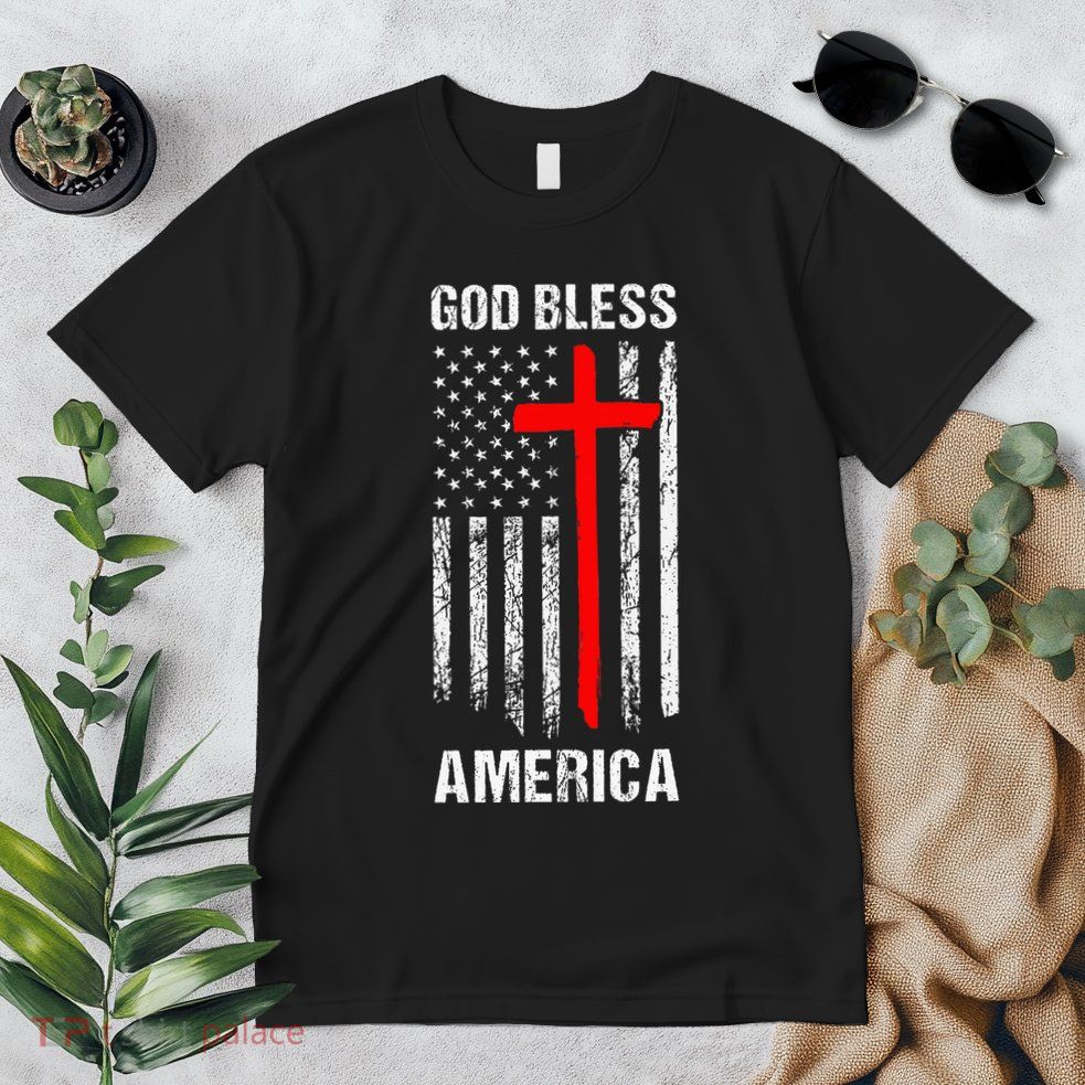God Bless America Christian Patriot Usa Flag Premium T-Shirt