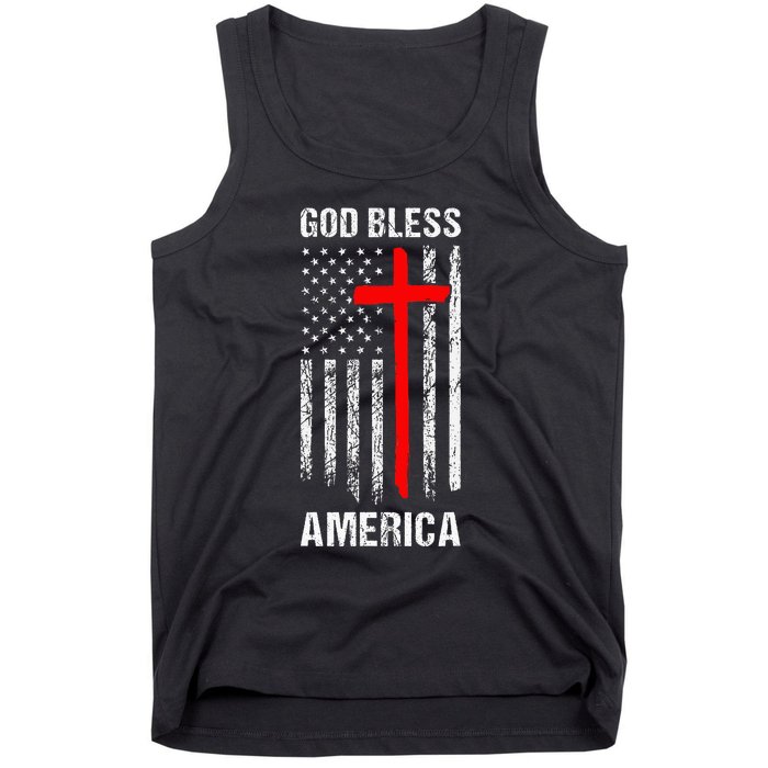 God Bless America Christian Patriot Usa Flag Tank Top